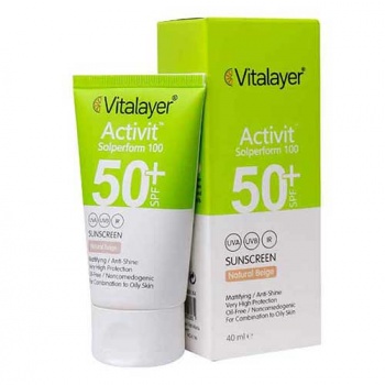 کرم ضدآفتاب ویتالیر پوست چرب رنگ بژ طبیعی اکتی ویت SPF50 
