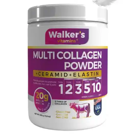 پودر کلاژن طبیعی Walker's Vitamins با سرامید، الاستین و کرنبری مخصوص زیبایی بانوان